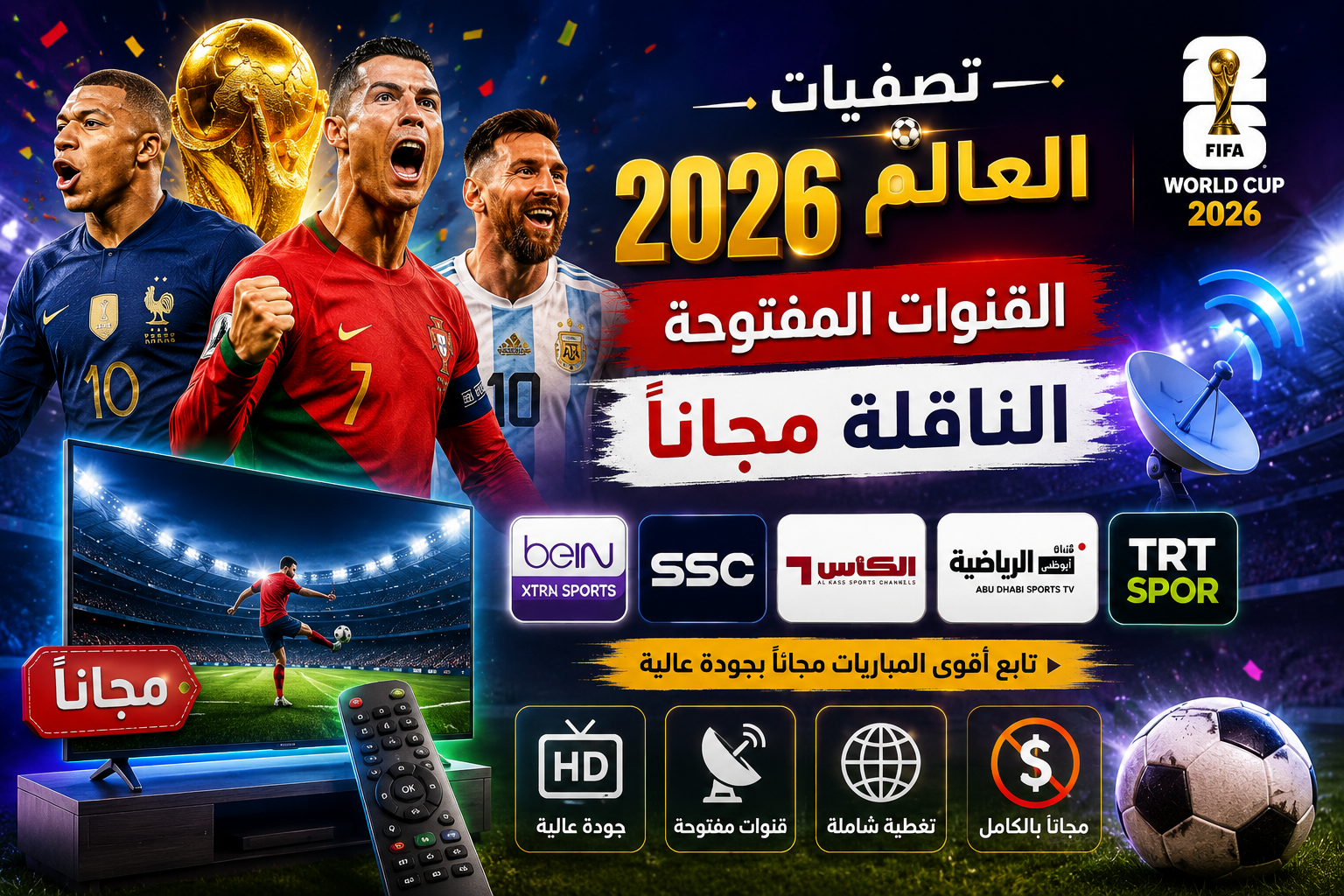تصفيات كأس العالم 2026 القنوات المفتوحة الناقلة مجانًا